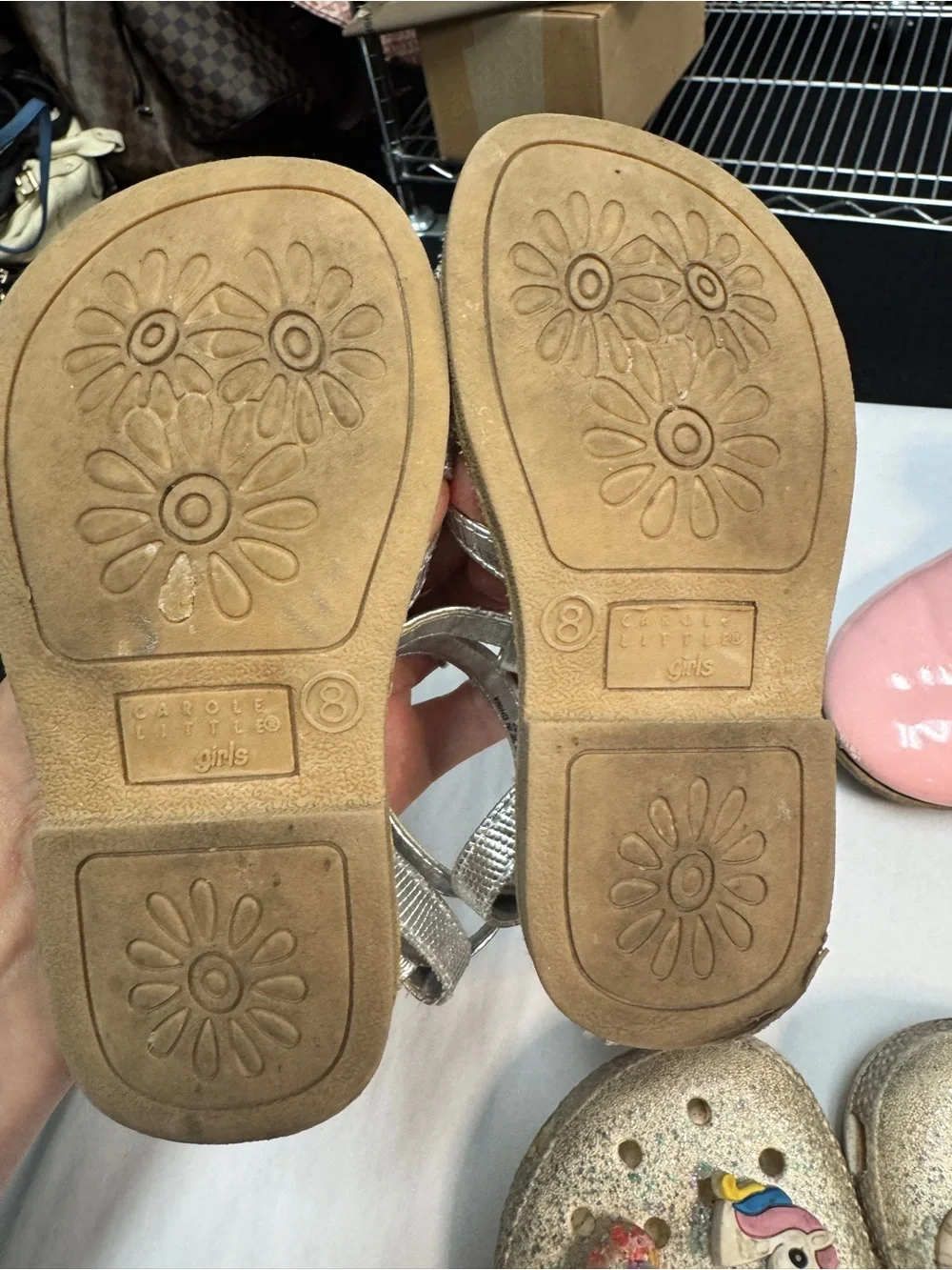 CROCS Kids Glitter Silver Clogs, Silver Sandals & Pink Mary Janes Set